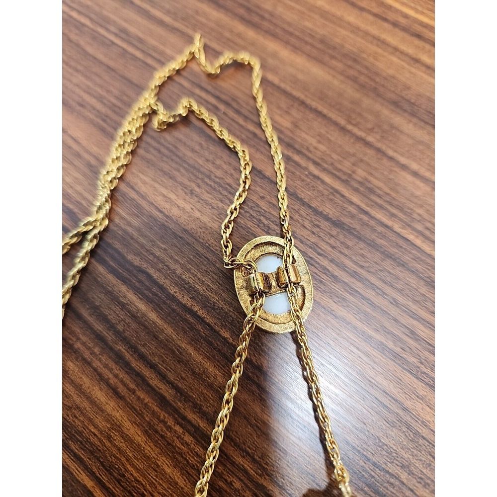 Renaissance Revival Couple Bolo Tie‎ Gold Tone Pearl Double Strand Necklace Rare - Picture 6 of 7